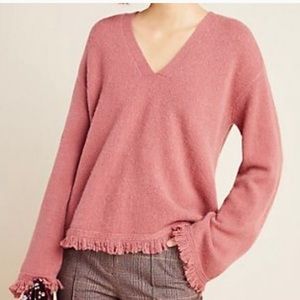 Anthropologie Joy Fringe sweater XS Rose Pink